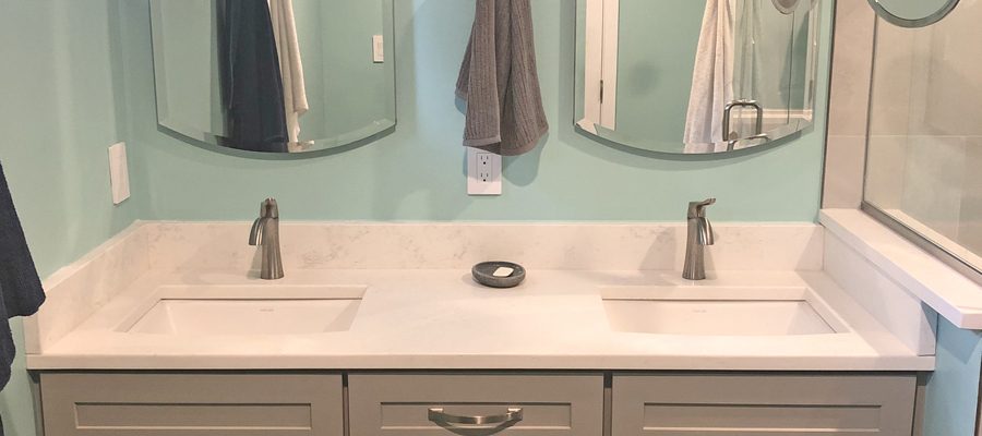 master bath design with two sink vanity
