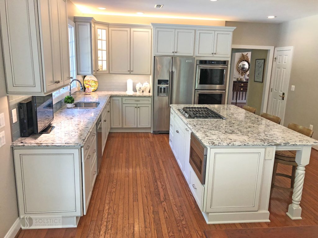 L-shaped kitchen design and island
